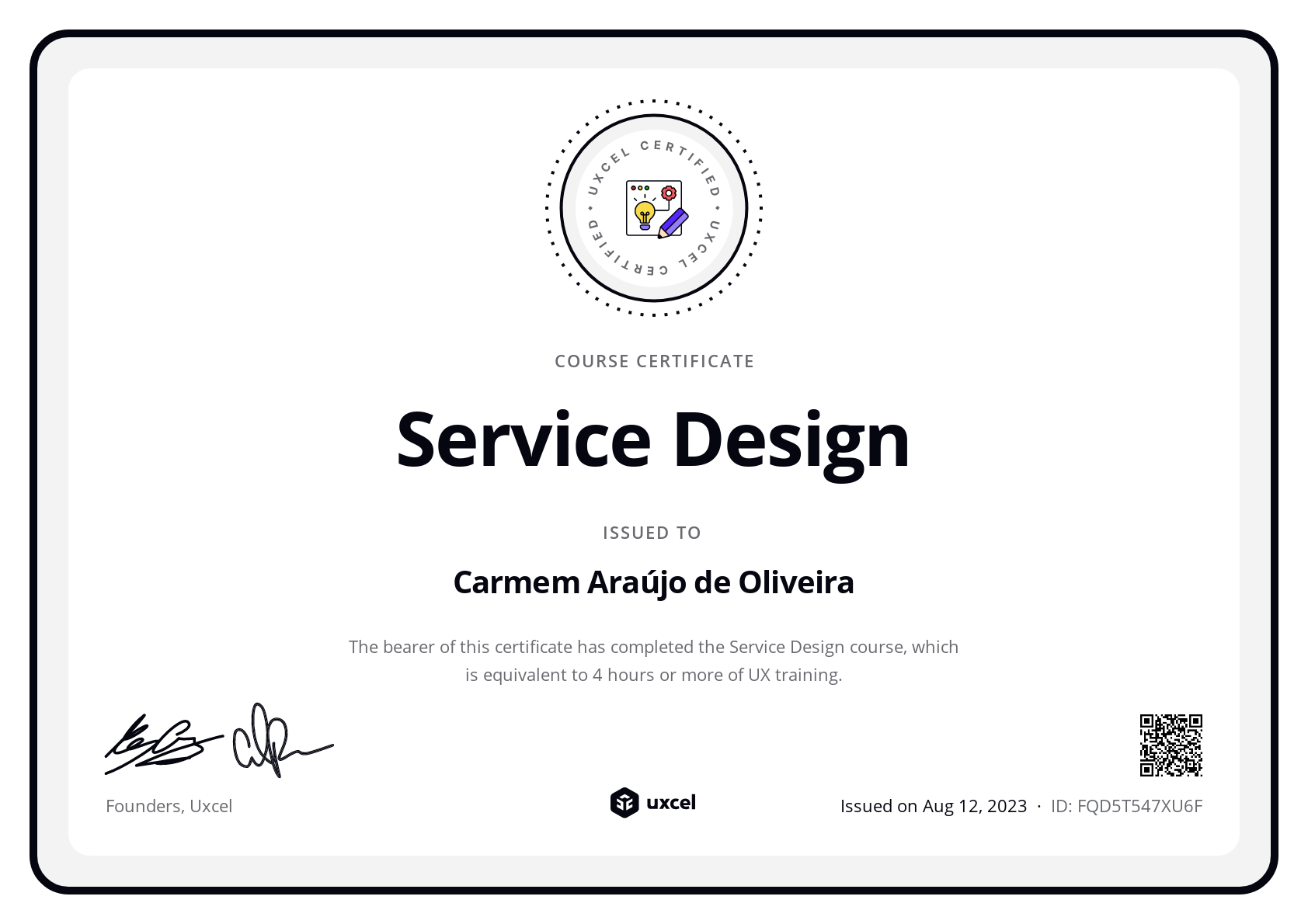 Carmem Araújo de Oliveira's certificate
